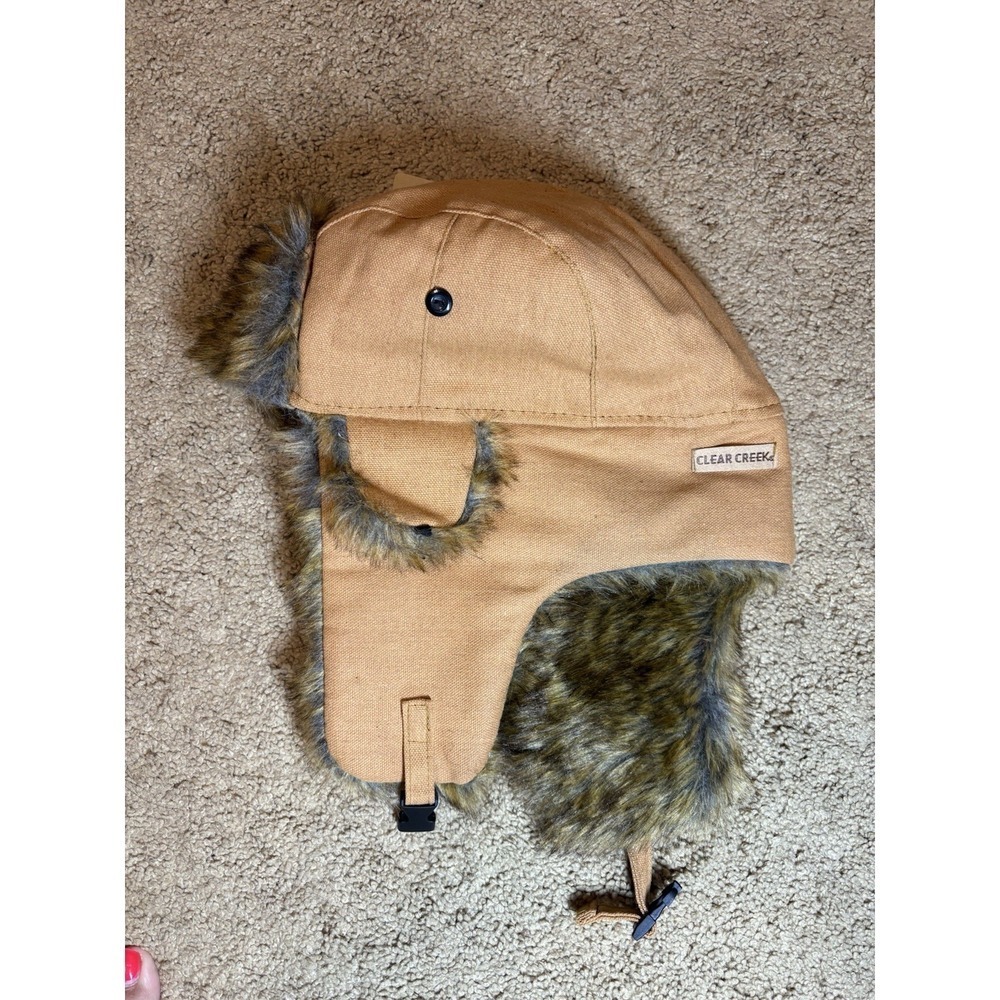 Clear Creek Trapper Aviator‎ Hat Warm Faux Fur Brown Adjustable Chin Strap